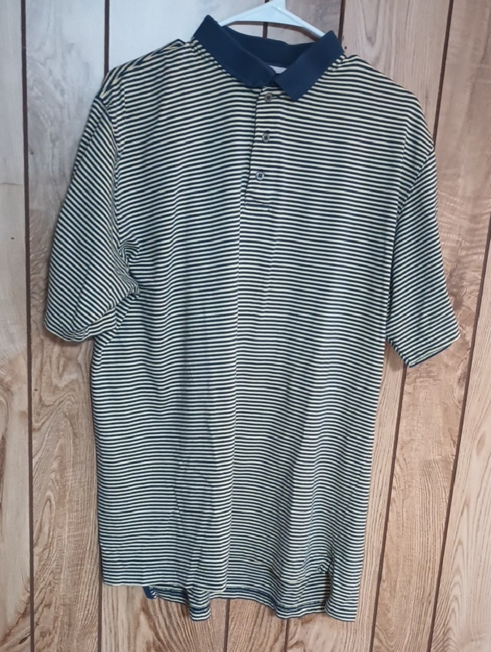Vintage Men's Striped Polo Shirt - Navy &Off  White